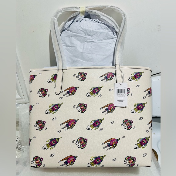 NWT COACH Cosmic Coach City Tote Bag w Rocket Print DBL Face Leather CW030 - Picture 4 of 10
